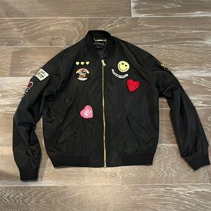 Black express patch work bomber jacket